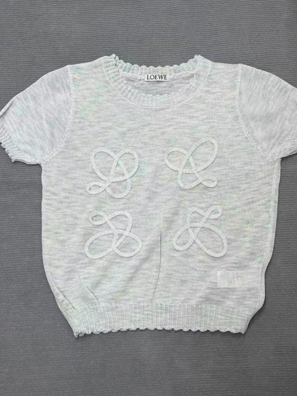 🤍Loewe Heather Grey Anagram Ribbon Knit Short Sleeve Top